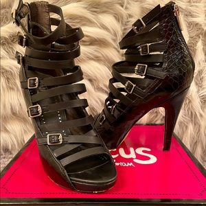 Open-Toed Black Ankle Heels